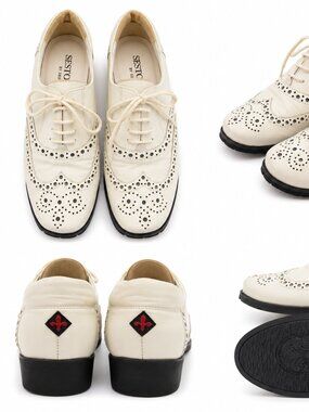 Sesto Meucci by Sesto Vintage Leather Wingtip Oxfords – Cream & Black – Size 5.5